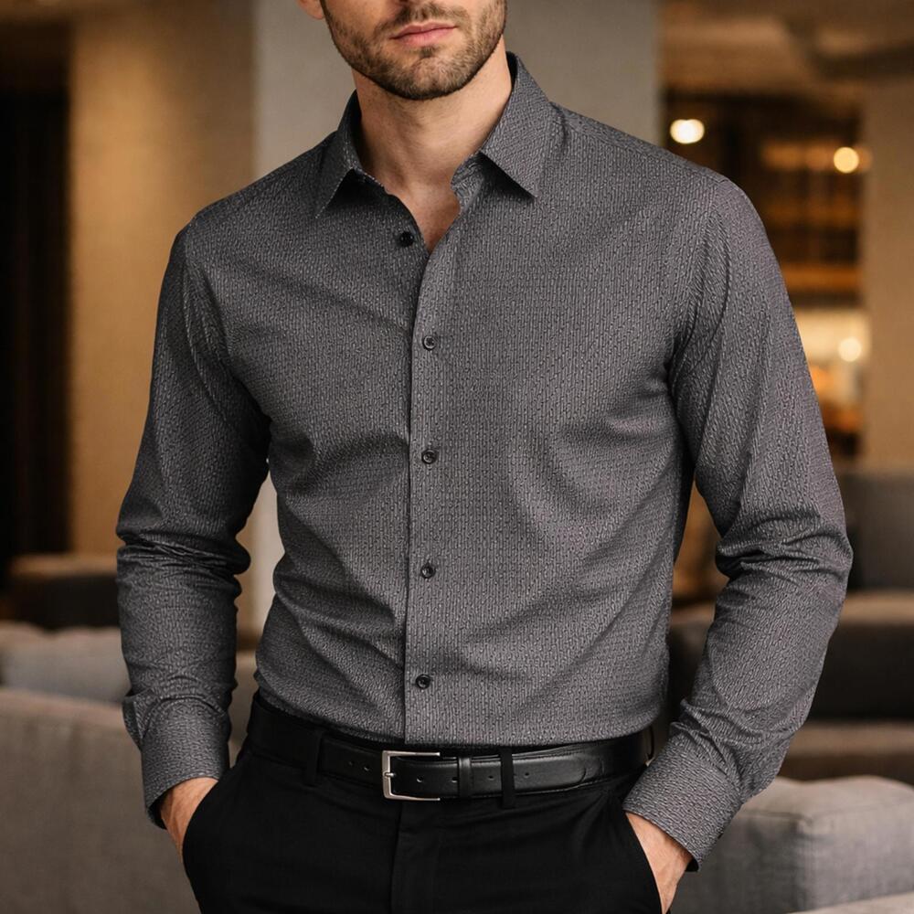 John Varvatos Luxe Button Up Shirt L Gray Pattern Cotton
